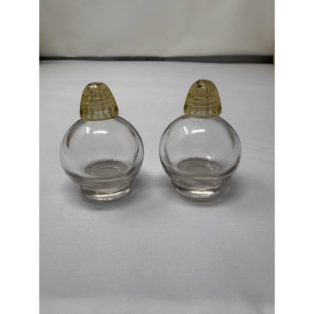 Vintage IRICE Irving Rice NY Clear Glass Mini Salt & Pepper Shaker Set MCM Style